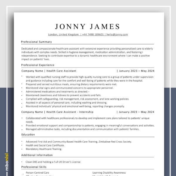 Healthcare Worker CV Template preview