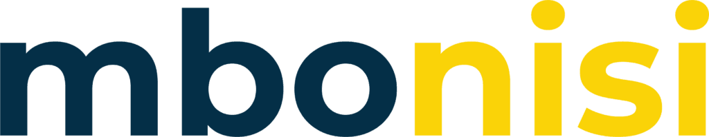 a blue and yellow logo for mbonisi