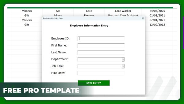 Employee Register Excel Template for healthcare and office admin